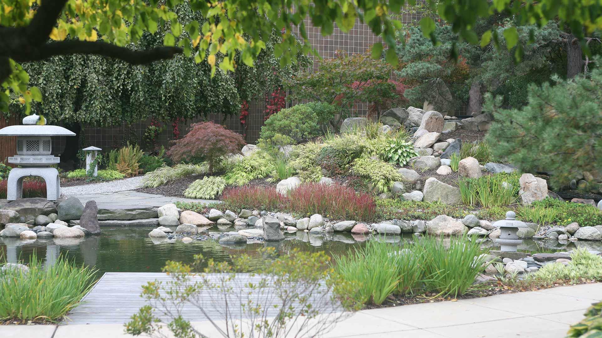 Landscape near a pond installed on property in Watertown Township, MI.