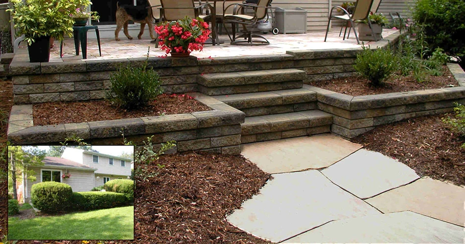 A before and after product of a patio installation in Haslett, MI.