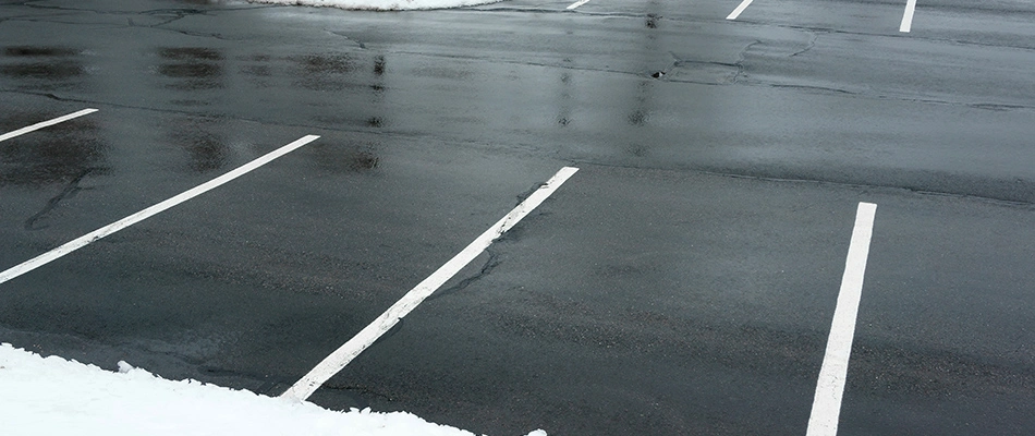 Snow free parking lot after snow removal service performed in DeWitt, MI.